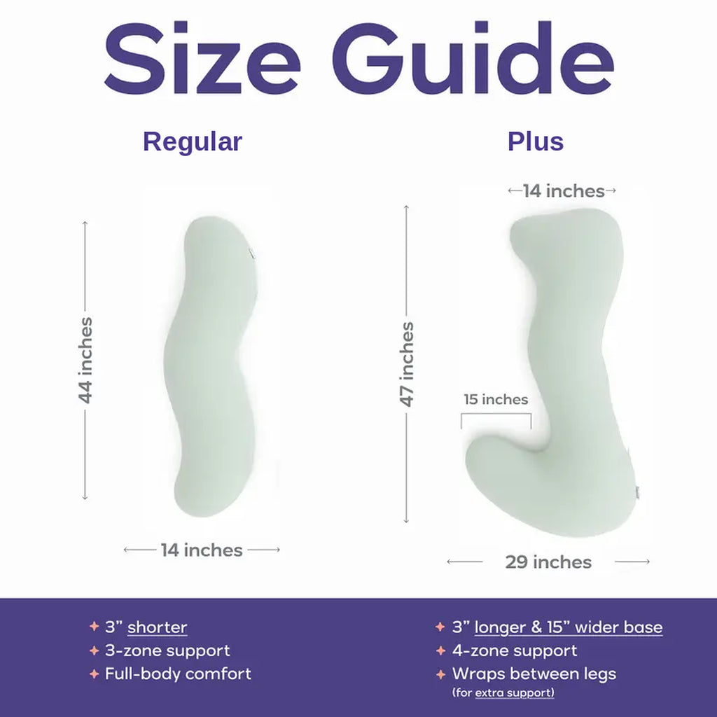 Size guide: Regular 44 inches by 14 inches; Plus 47 inches with a 29 inch base and 15 inch leg extension