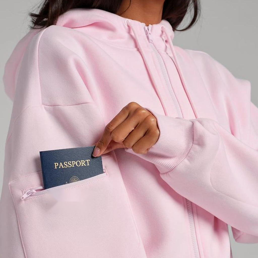 Hidden zip passport pocket, baby pink