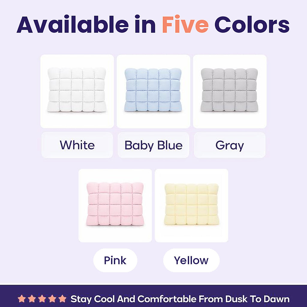 Mochi Mellow Cloud puff pillow in five colours: white, baby blue, gray, pink and yellow